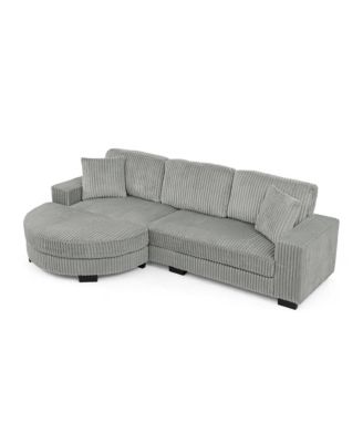Corduroy Tufted Sleeper Sectional Sofa, L-Shaped, Gray