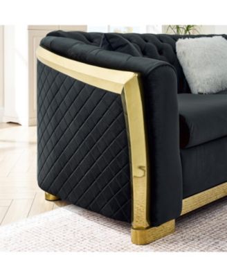 L-Shaped Chesterfield Sectional Sofa, Velvet, Gold Accents, Black