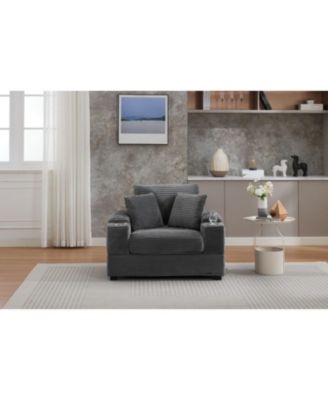 Streamdale Corduroy Chaise Lounge Sofa w/ Ottoman, Storage & Cupholders
