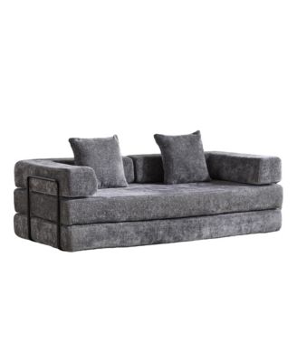 Convertible Floor Sofa Bed with Pillow & Armrest - Dark Grey