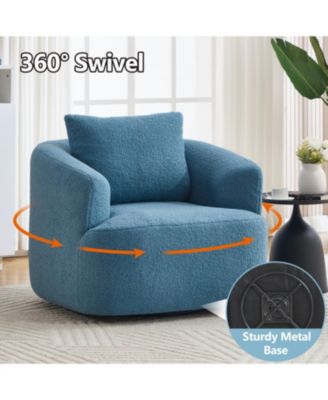  Swivel Teddy Fleece Comfy Chair with Pillow - Blue