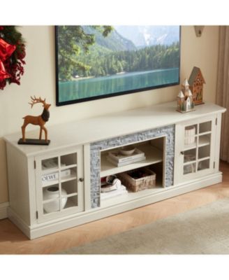 70" Modern TV Stand, Faux Stone Media Console, White
