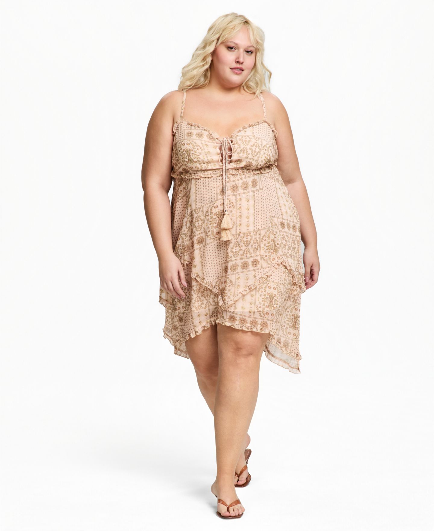 Женское платье And Now This Trendy Plus Size High-Low Tiered Cami, цвет: Buttercup Patch — фото 1