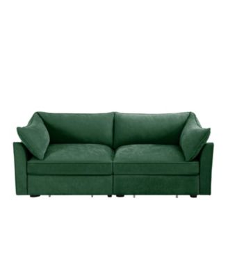 Green Chenille 2-Seater Sofa with Pull-Out Storage