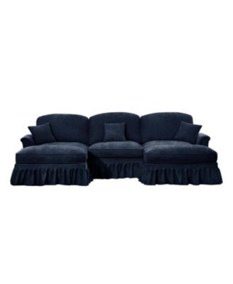 Streamdale Comfy Modular U-Shape Chenille Sectional Sofa with Ottomans - Blue