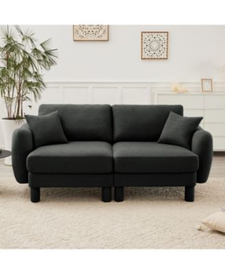 Dark Grey Boucle 2-Seater Loveseat Sofa with Shell Armrests