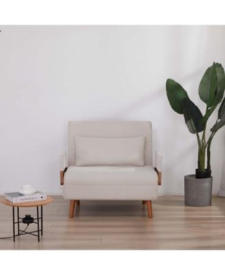 Convertible Sleeper Sofa Bed - Linen Fabric, Adjustable Backrest