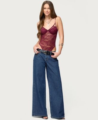 Women's Strappy Sheer Lace Bodysuit