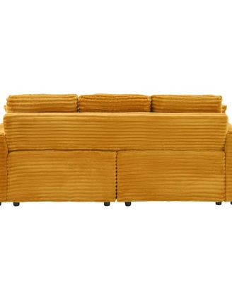 80" Pull-Out Corduroy Sleeper Sofa Bed with Cup Holders & Pillows for Living Room or Apartment