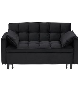 55 Inch Pull Out Sleeper Loveseat Sofa Bed, Convertible Velvet Couch with Pillows and Side Storage Pockets