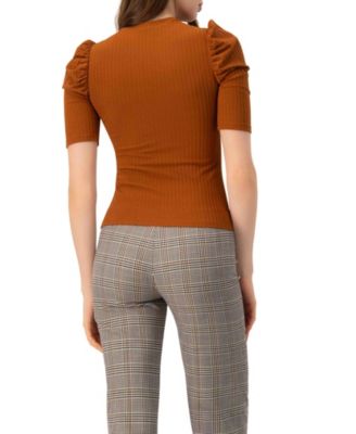 Women's Puff Shoulder Ribbed-Knit T-shirt