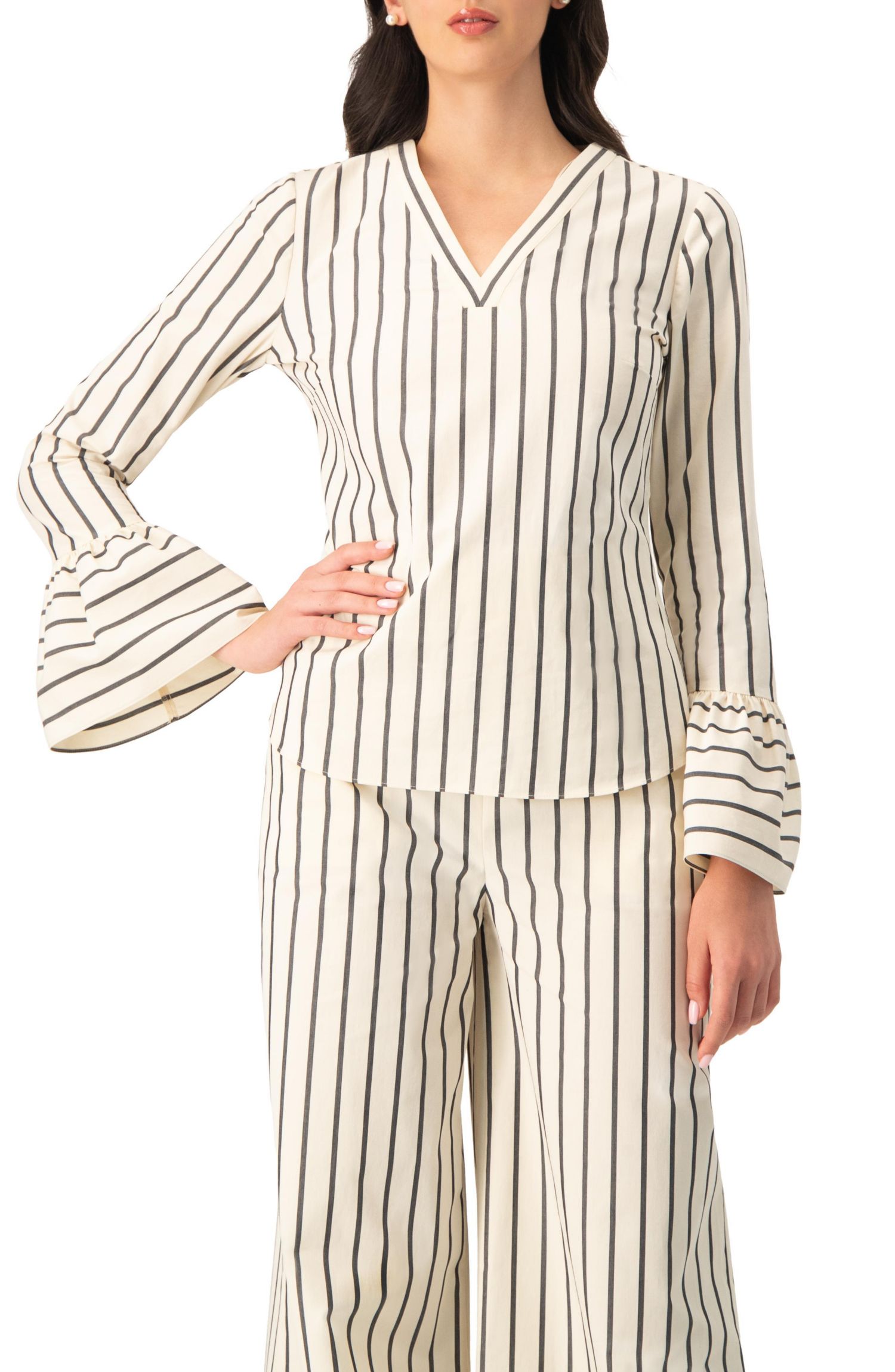 Women's Striped V-Neck Oversized Shirt