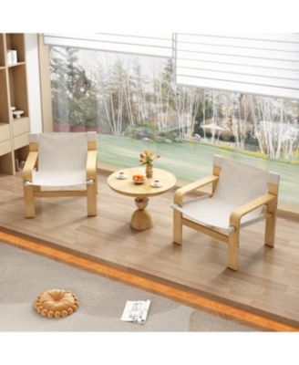 Oak Accent Lounge Chair - Washable Linen White