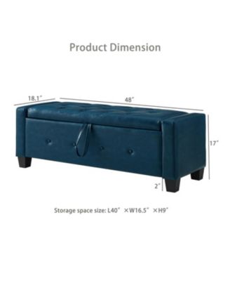 48" Storage Ottoman Bench - Tufted Faux Leather PU Blue