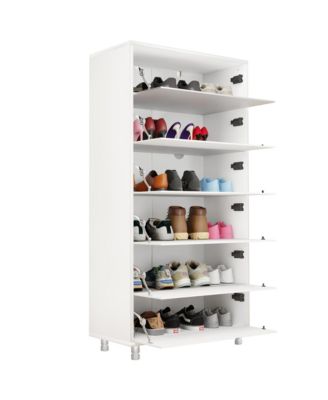 Mirror Shoe Cabinet With 6 Flip Drawers, Mirror Shoe Rack Organizer Store Ample Shoes, Mirror Shoe Storage With 4 Metal Legs,White