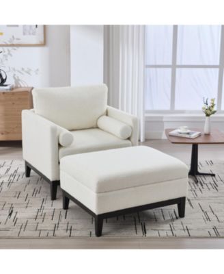 35.4" Farmhouse Upholstered Accent Chair with Ottoman & Coffee Table