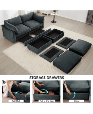 2-Seater Sofa w/ Footrests & Storage - Chenille Gray