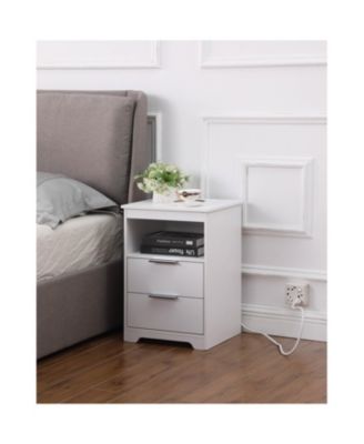 Nightstand with Charging Station & 2 Drawers