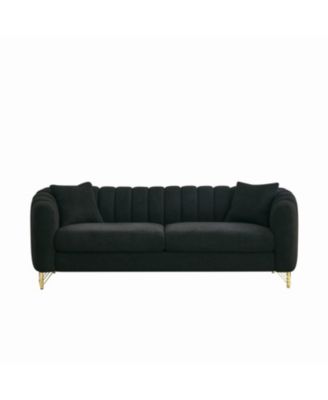 85" Chenille Sofa, 3 Seater Deep Couch, Tufted, Gold Legs
