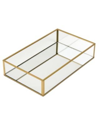 Handcrafted Glass Tray, Decorative Storage Tray for Makeup, Jewelry, Desk, or Bathroom, Clear with Gold