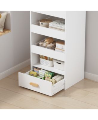 Streamdale 4-Tier Freestanding Bookshelf with 3 Sliding Drawers and 1 Bottom Drawer