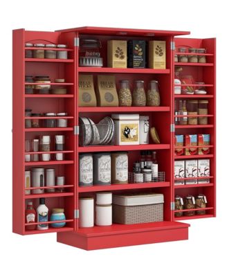 Kitchen Pantry Storage Cabinet w/ 5-tier Shelving, 12 Spice Racks