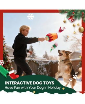 4 in 1 Christmas Canon Squeaky Dog Toys, Big Cannon Load with Squeaky Santa/Snowman/Elf, Hide and Seek Dog Toys, Chirstmas Gift for Dogs