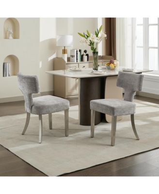 Set of 2 Mid Century Modern Chenille Dining Chairs