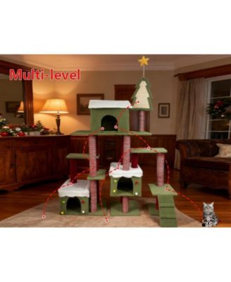 Christmas Wide Cat Tree - 54" Multi-Level Plush Tower