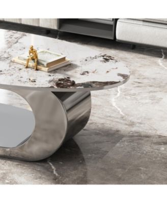 Faux Marble Oval Coffee Table