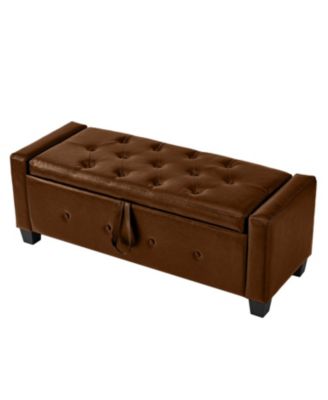 48" Storage Ottoman Bench - Tufted Faux Leather Brown