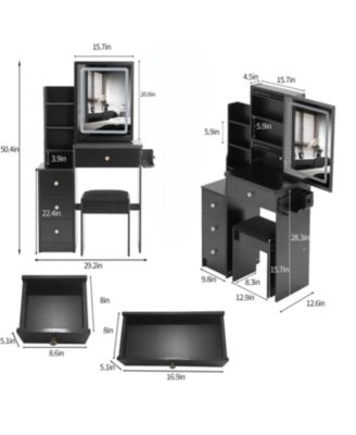 LED Mirror Vanity Table with Stool & Power