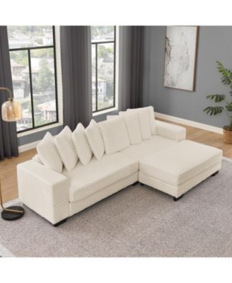 Corduroy Tufted Sleeper Sectional Sofa, L-Shaped Modular Convertible