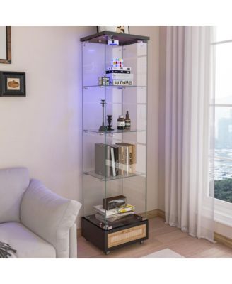 Modern Glass Display Cabinet w/ Drawer & LED Lights