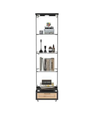 Modern Glass Display Cabinet w/ Drawer & LED Lights