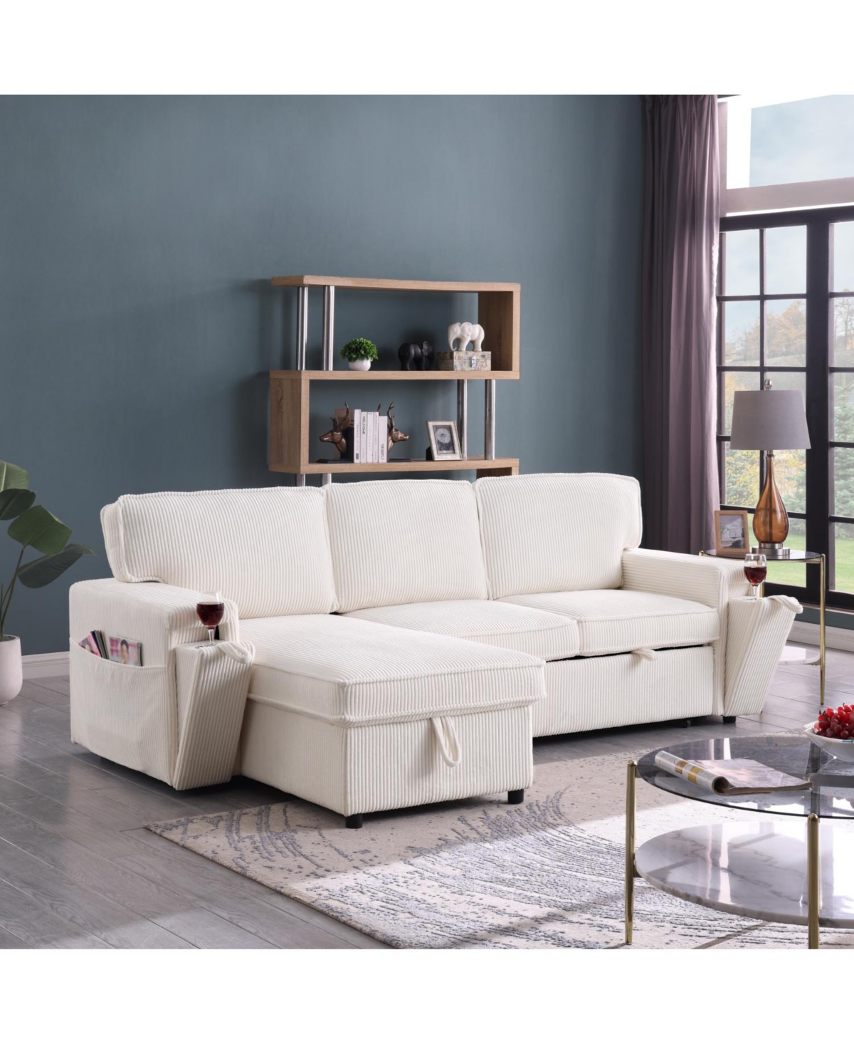 Streamdale Furniture Upholstery Sleeper Sectional Sofa with Storage Space
