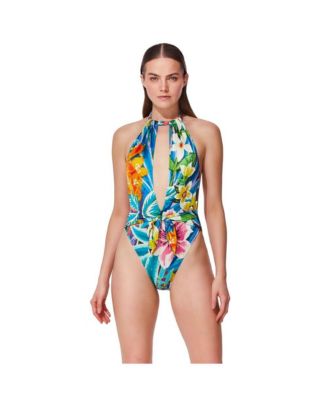 Women's Tropicana Neck Halter Cut Out One Piece