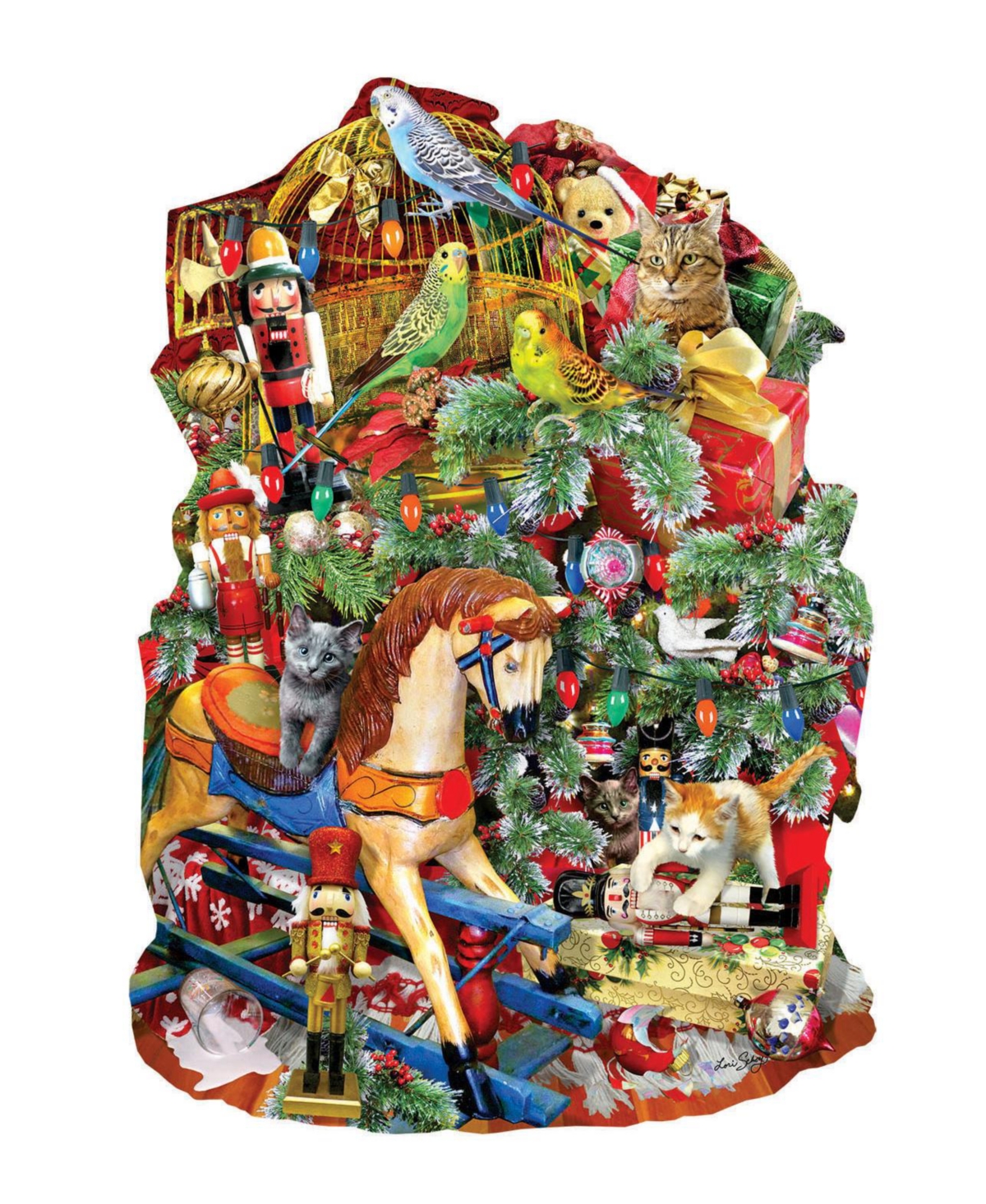 SunsOut Holiday Havoc 1000 piece Jigsaw Puzzle for Adults Special Shape Christmas