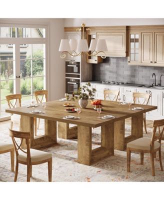 Farmhouse Dining Table for 6-8, 63-Inch Rectangle Kitchen Table with Strong Geometric Frame