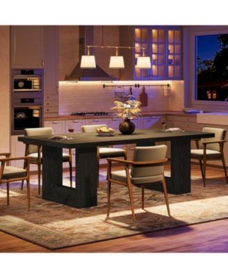 Farmhouse Dining Table for 6-8, 63-Inch Rectangle Kitchen Table with Strong Geometric Frame