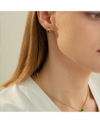 18k Gold Plated Sterling Silver Emerald Rectangle Necklace, Ring & Huggies Set Holiday Gift Idea