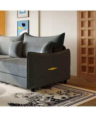 81.9'' Velvet Pull Out Sleeper Sofa Bed, 3-in-1 Convertible King Couch with Pillows, Modern Sofa for Living Room-Maison Boucle