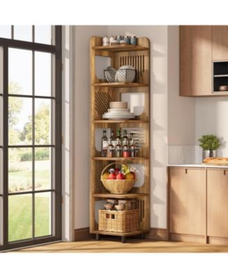 6-Tier Corner Shelf Stand, 71-Inch Rustic Tall Corner Bookshelf, Narrow Corner Bookcase, Corner Plant Stand Display Shelf Organizer