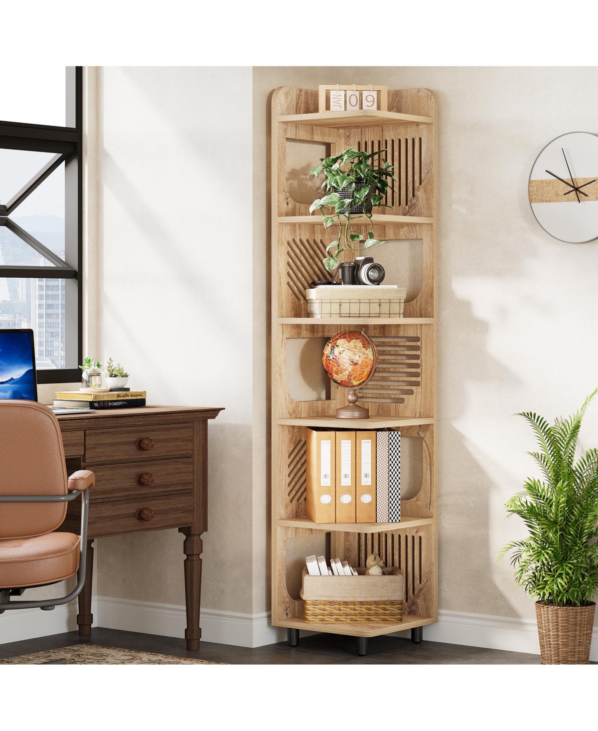 Tribesigns 6-Tier Corner Shelf Stand, 71-Inch Rustic Tall Bookshelf, Narrow Bookcase, Plant Stand Display Organizer