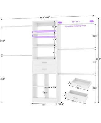 4-8 FT Walk-in Adjustable Closet Organizer System with 2 Drawers and 5 Rods, Fits 60-96'' Closets