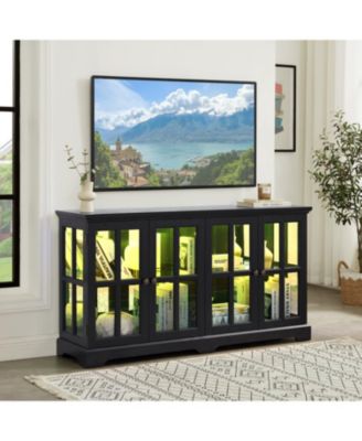 LED Curio Cabinet with Glass Doors & Adjustable Shelves - Black