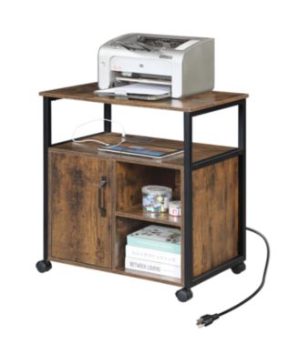  File Cabinet with Charging, Printer Stand, Metal Frame, Rustic Brown
