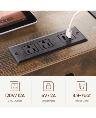  File Cabinet with Charging, Printer Stand, Metal Frame, Rustic Brown