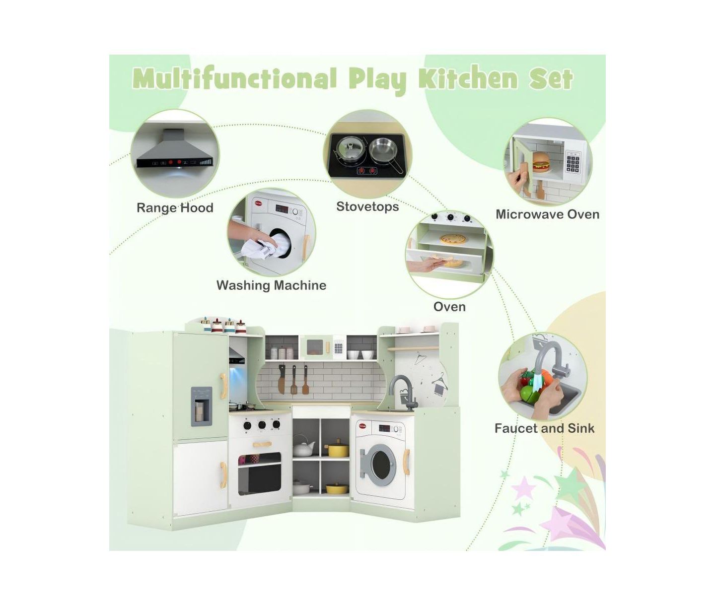Детская игрушка HONGGE Corner Play Kitchen with Washer and Ice Maker, Ages 3+, цвет: Зелёный — фото 9