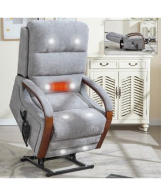Power Grey Chenille Lift Recliner w/ Heat & Massage
